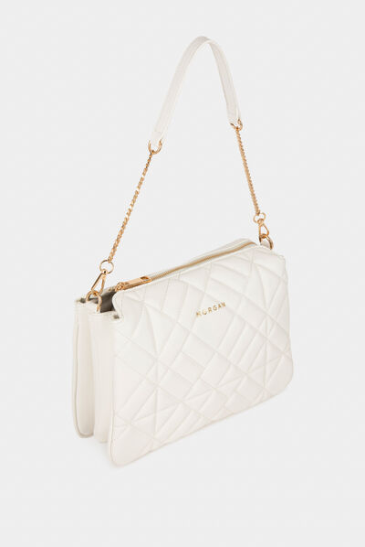Bolso de hombro acolchado blanco mujer