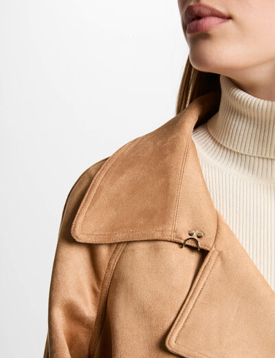 Gabardina larga de antelina marron clair mujer