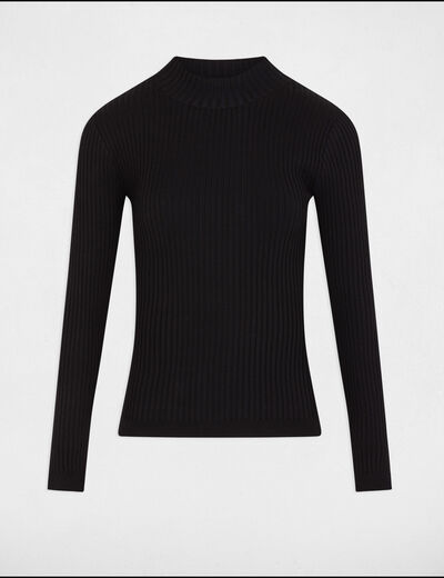 Jersey cuello alto con encaje negro mujer