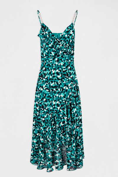 Vestido largo acampanado estampado verde mujer