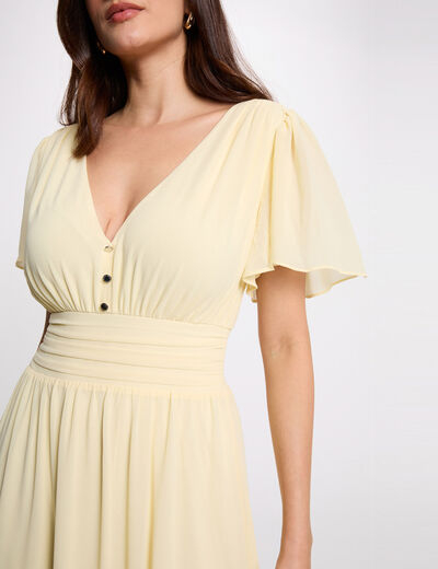 Vestido largo fluido amarillo pastel mujer