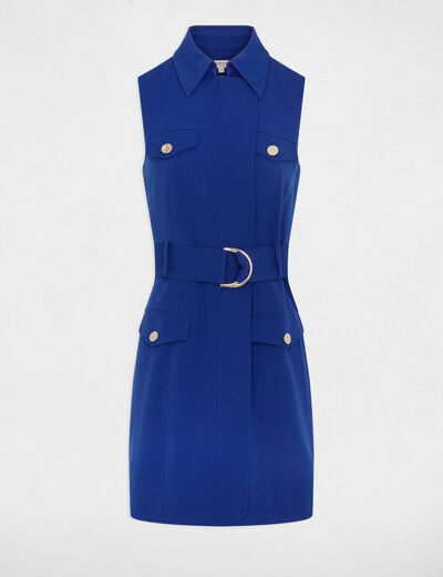 Vestido entallado cinturón azul petróleo mujer