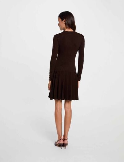 Vestido de punto de manga larga marr&oacute;n oscuro mujer