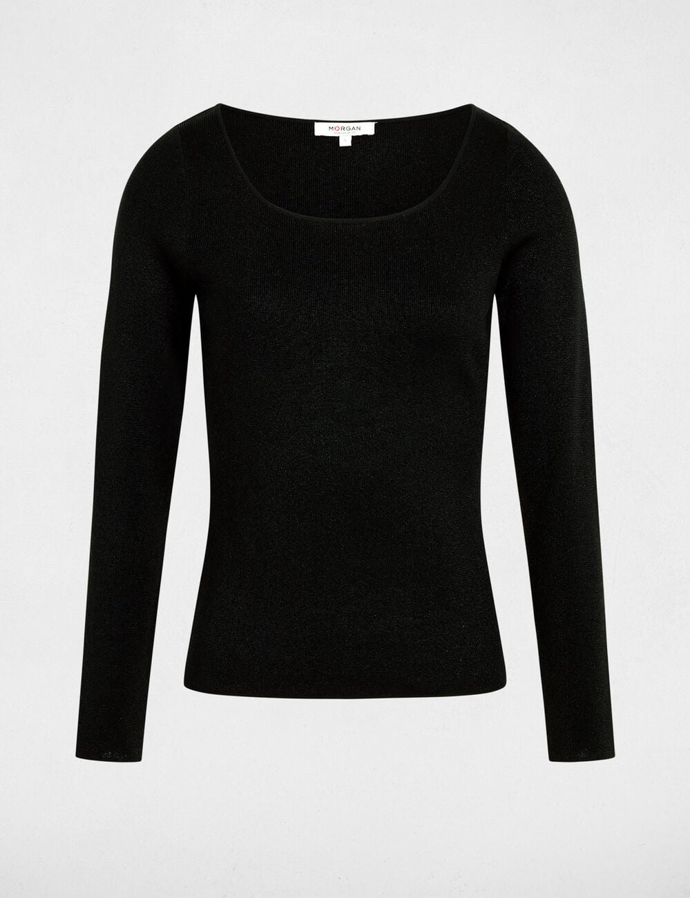 Jersey ajustado con cuello en U negro mujer