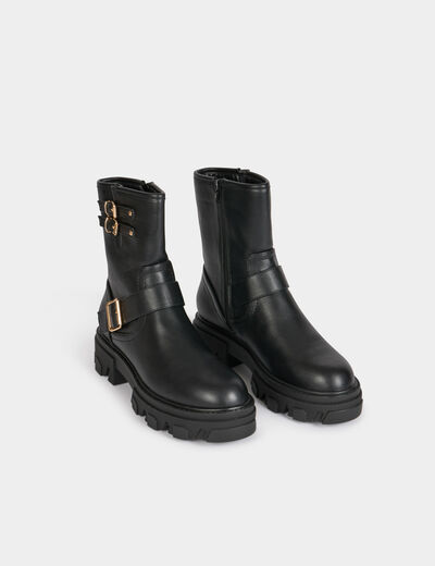 Botines biker con hebillas negro mujer