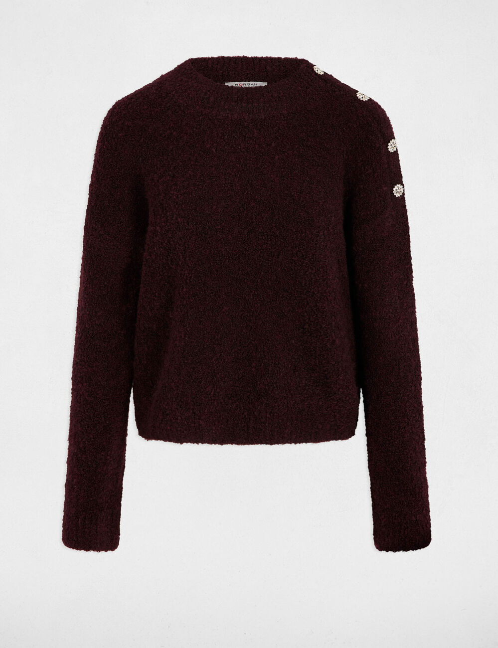Jersey cuello alto y botones ciruela mujer