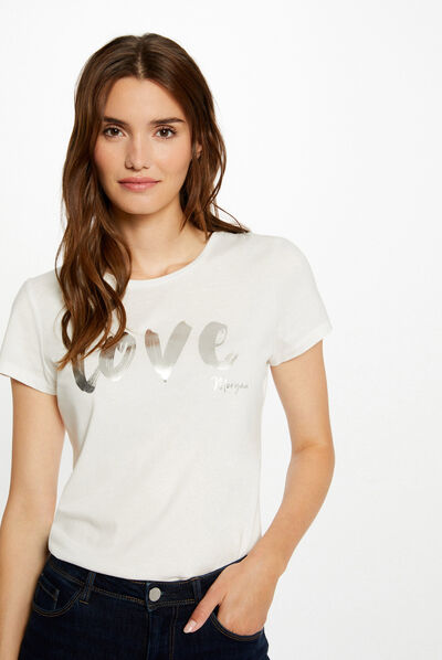 Camiseta de manga corta con mensaje crudo mujer
