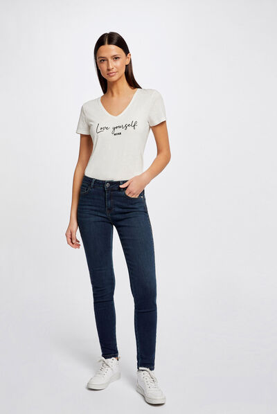 Vaquero slim con bandas lentejuelas vaquero stone mujer