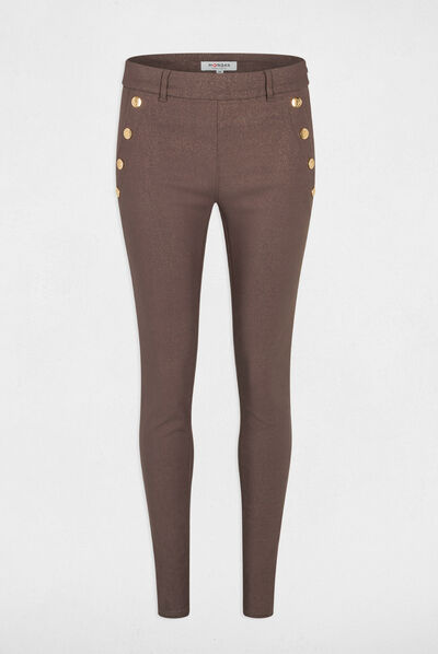 Pantal¿n skinny mojado con botones topo mujer