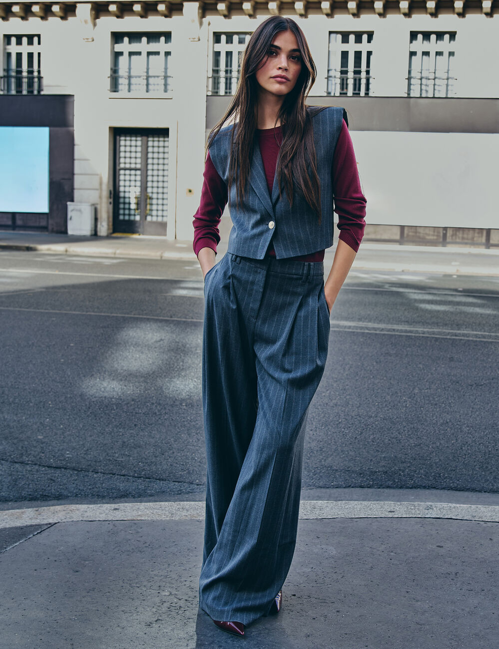 Pantal&oacute;n ancho de tiro alto mujer