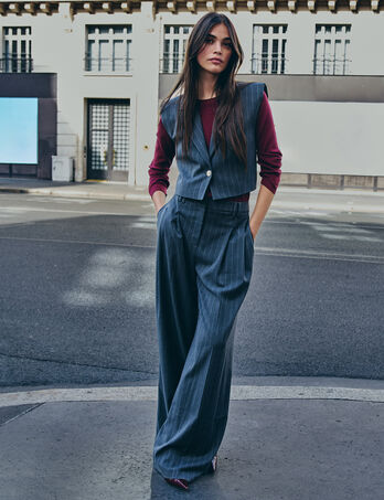 Pantal&oacute;n ancho de tiro alto mujer
