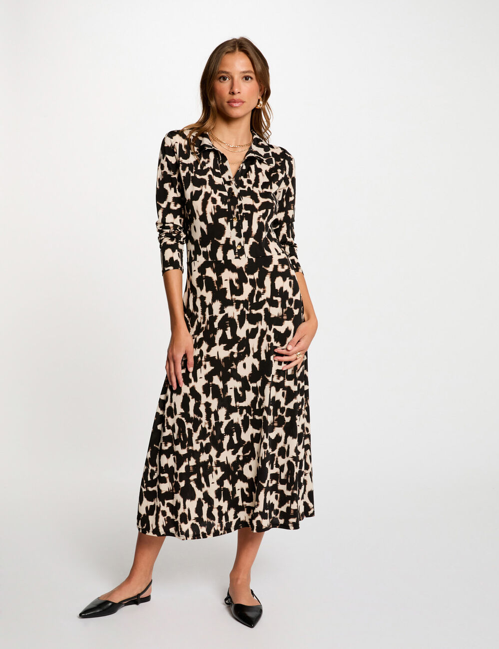 Vestido largo recto estampado multicolor mujer