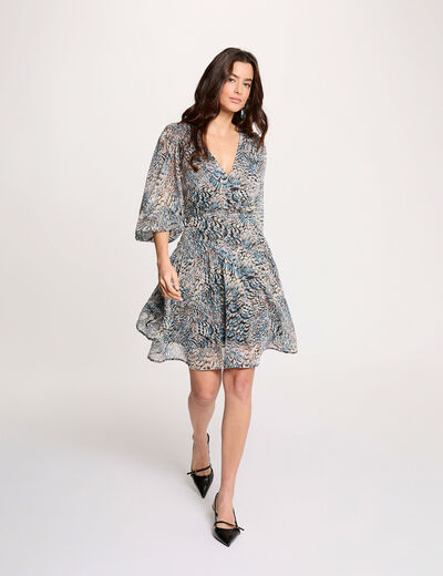 Vestido corto con mangas abullonadas multicolor mujer
