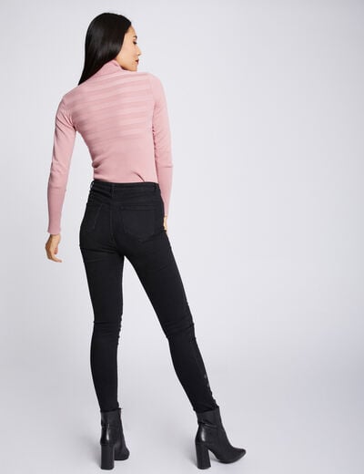 Jersey de cuello alto ajustado rosa claro mujer
