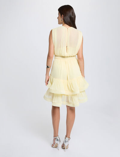 Vestido corto con cuello alto amarillo pastel mujer