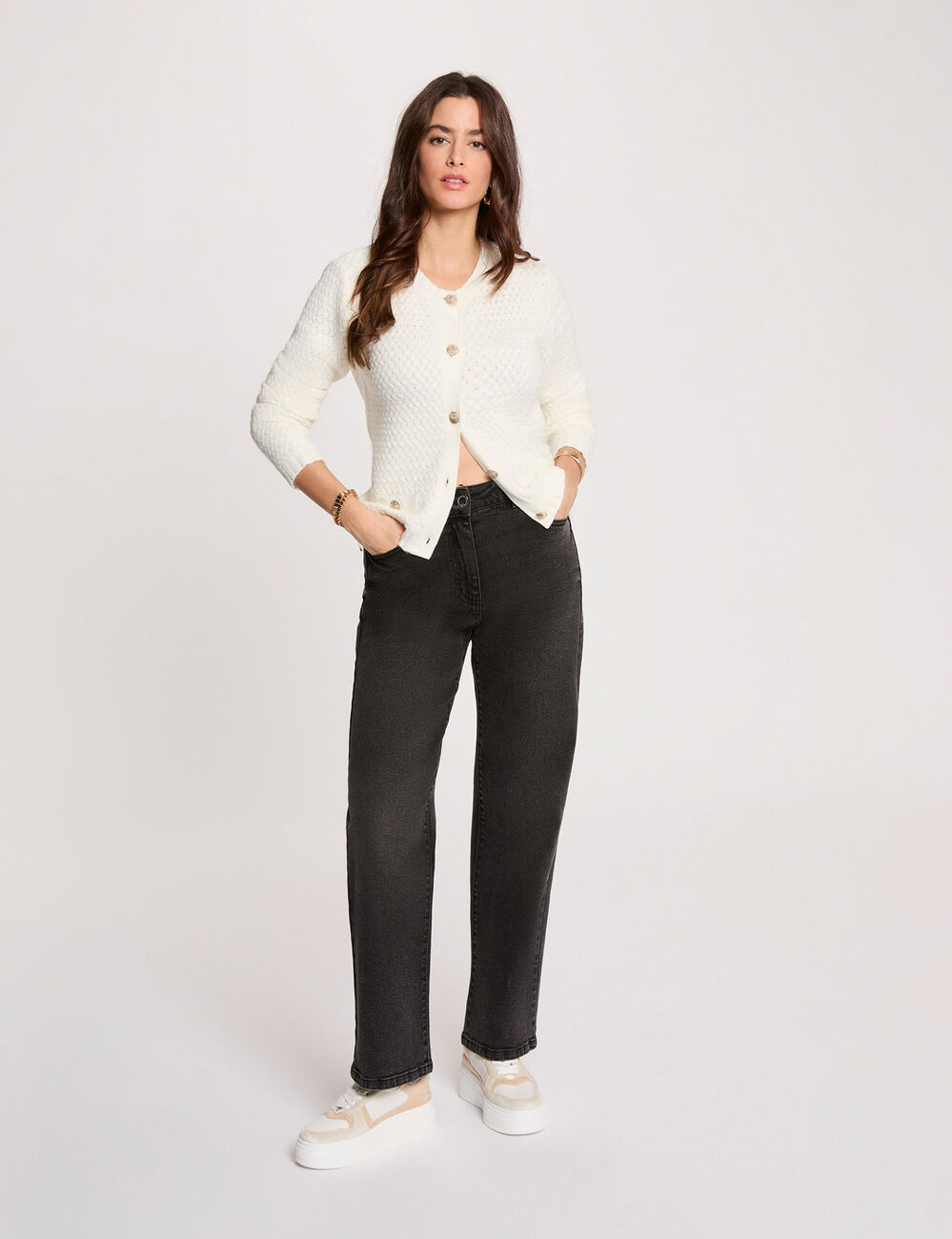 Chaleco recto cuello redondo blanco mujer