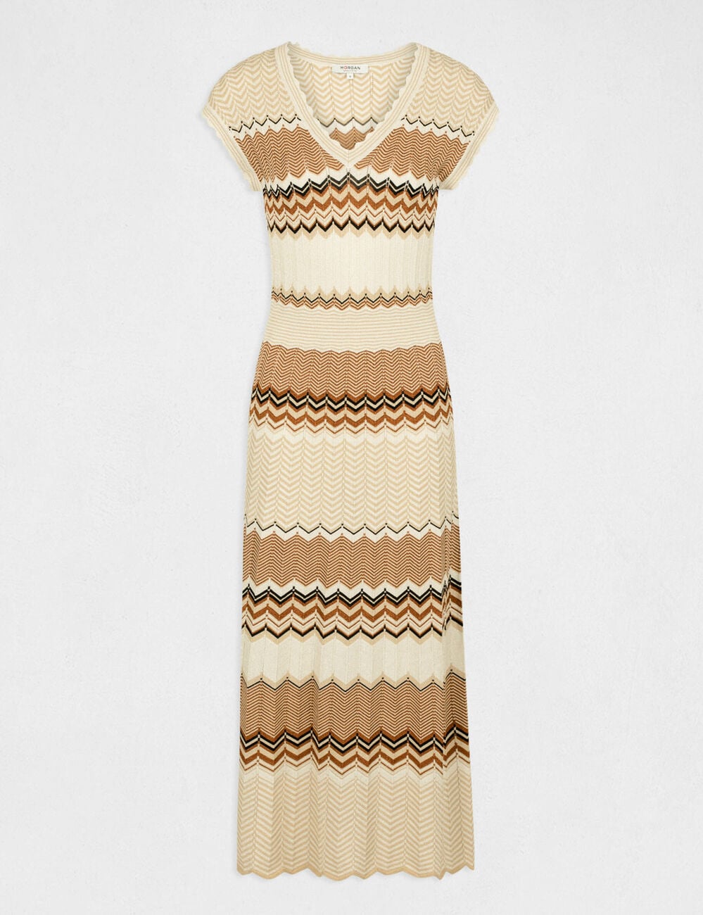 Vestido largo estilo jersey recto marr&oacute;n co&ntilde;ac mujer