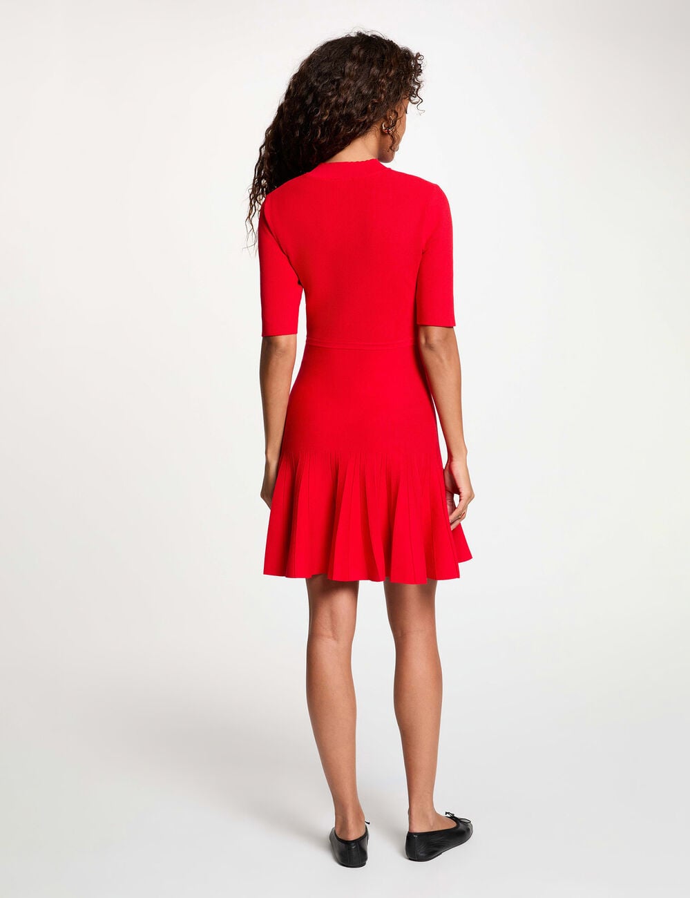 Vestido de punto plisado rojo mujer