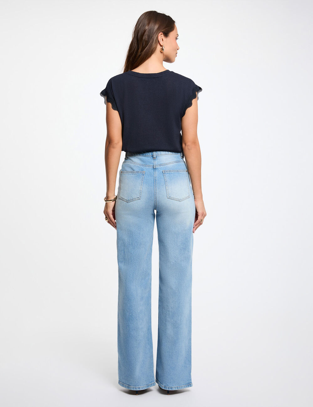 Camiseta cuello v manga corta azul marino mujer