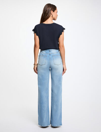Camiseta cuello v manga corta azul marino mujer