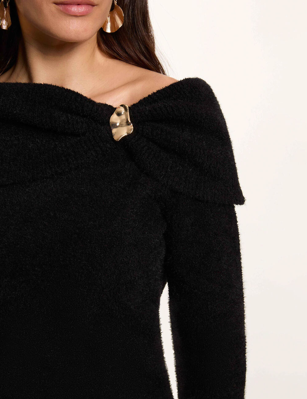 Jersey con cuello bardot negro mujer
