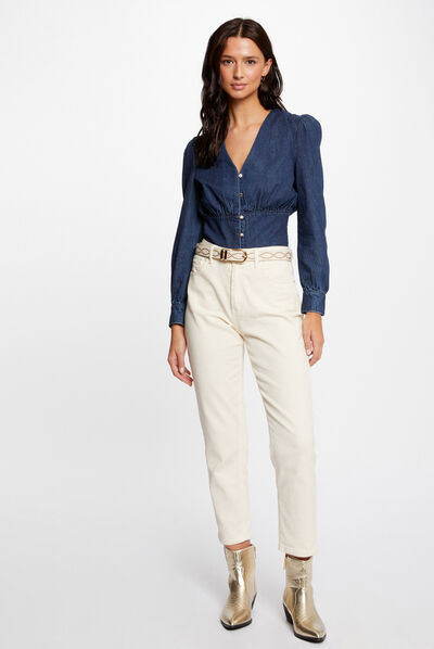 Blusa manga larga de vaquero vaquero en bruto mujer