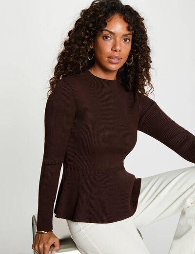 Jersey de cuello alto marr&oacute;n oscuro mujer