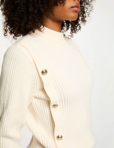 Jersey corto de cuello alto marfil mujer