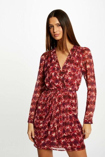 Vestido recto drapeado estampado multicolor mujer