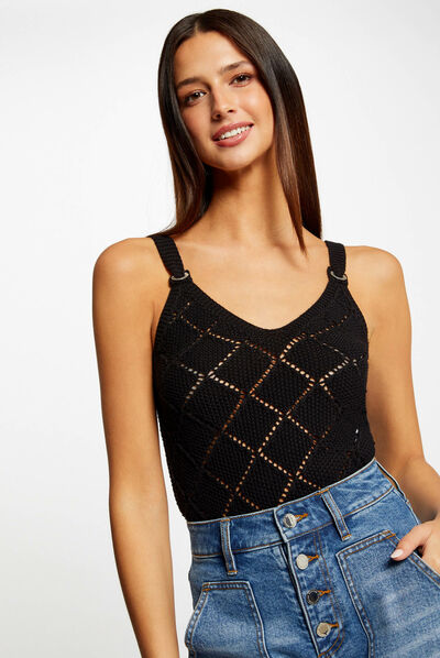 Top punto con tirantes negro mujer