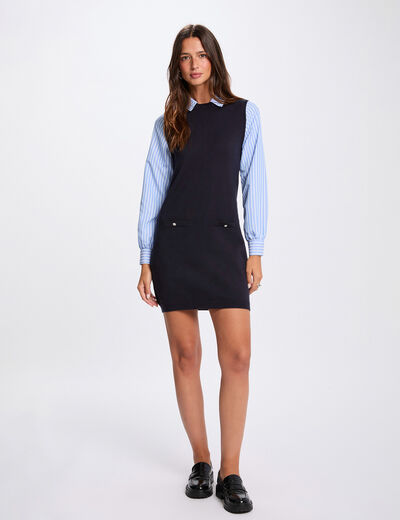 Vestido corto de punto ajustado azul marino mujer