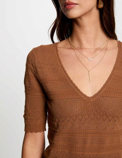 Jersey manga corta marrón coñac mujer