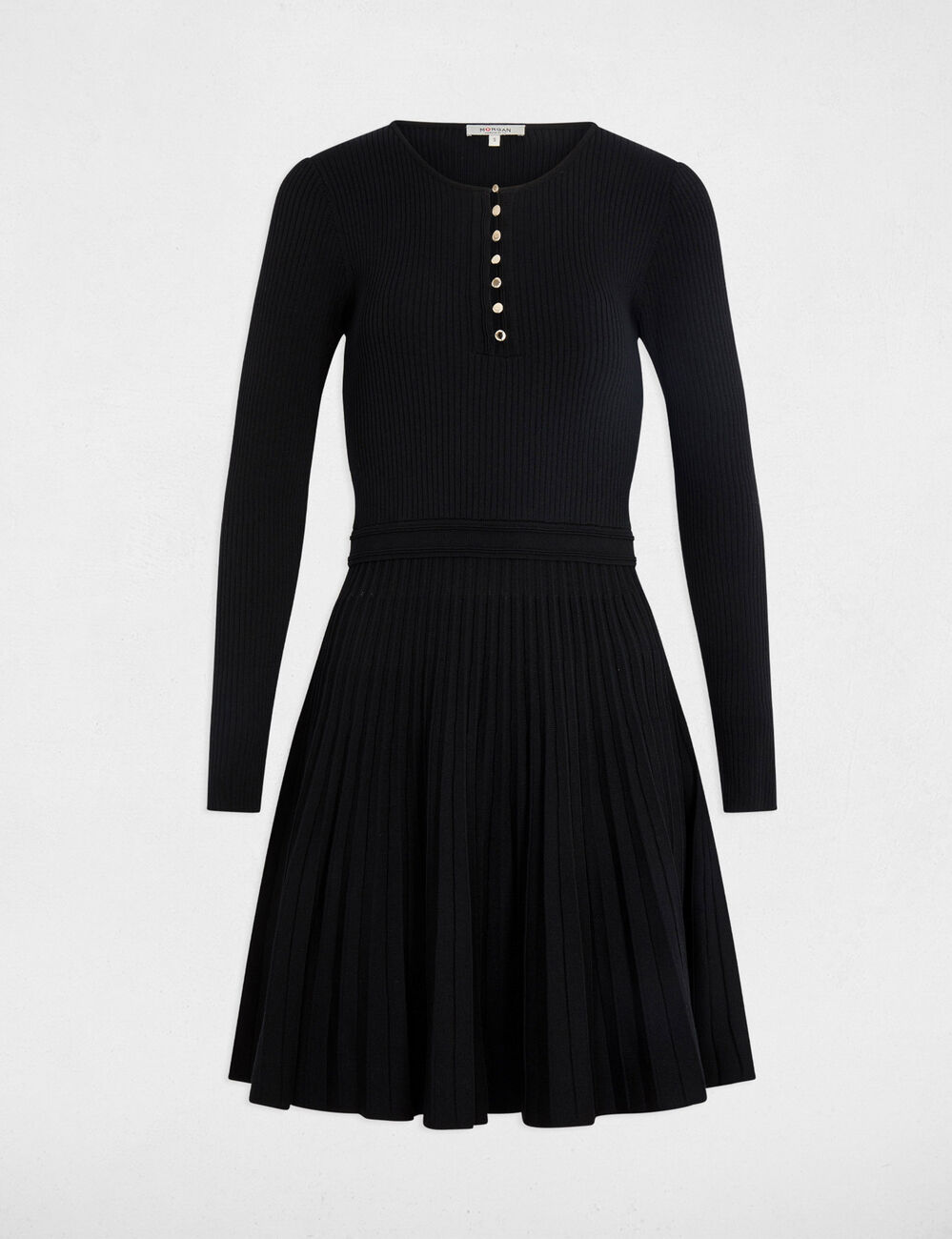 Vestido de punto con cuello redondo negro mujer