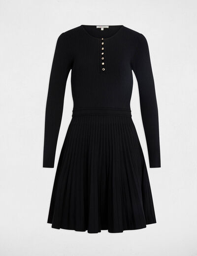Vestido de punto con cuello redondo negro mujer