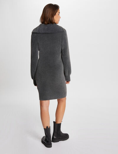 Vestido de punto cuello con cremallera gris anthracite mujer