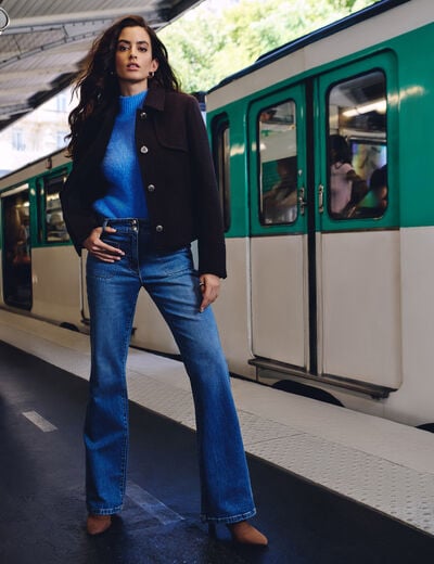 Vaquero bootcut trenzado denim stone mujer