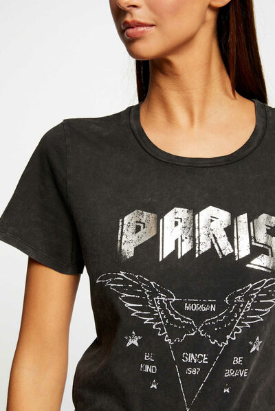 Camiseta de manga corta gris mujer