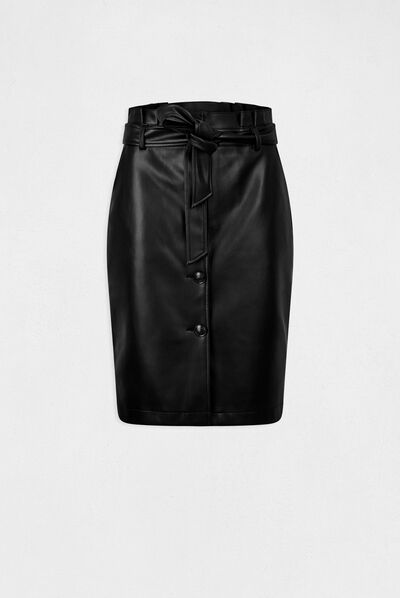 Falda recta cuero sintético negro mujer