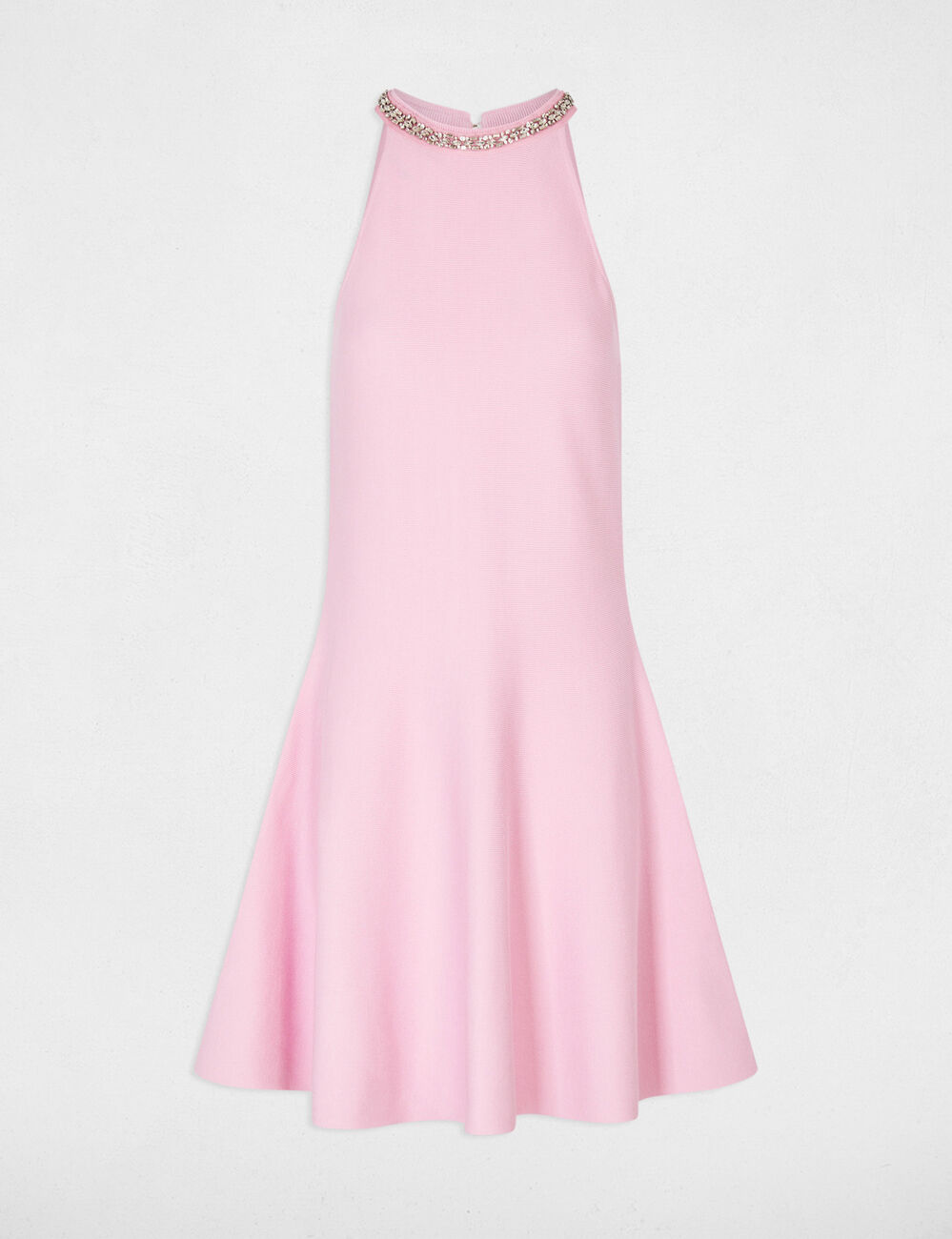 Vestido de punto en forma de trapecio rosa claro mujer