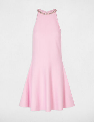 Vestido de punto en forma de trapecio rosa claro mujer