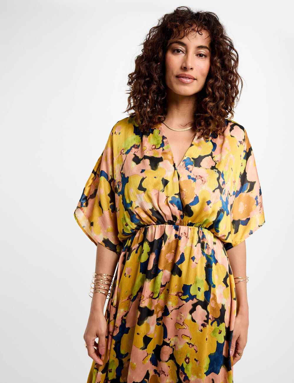 Vestido midi recto estampado multicolor mujer