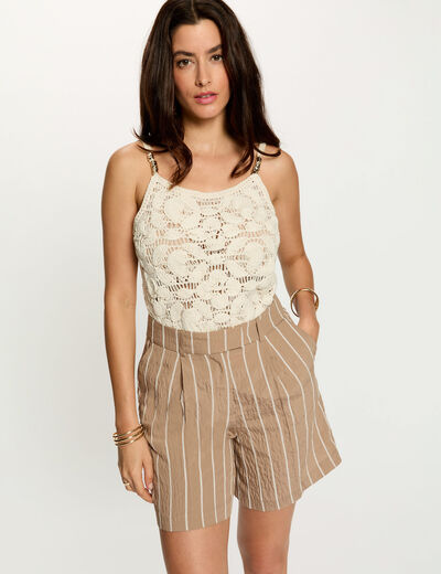 Top ajustado tirantes finos beis claro mujer