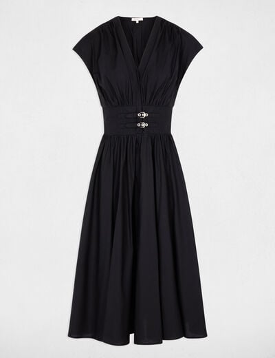 Vestido midi con cuello en V negro mujer