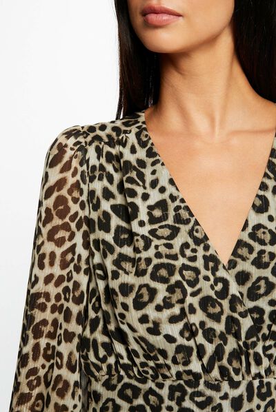 Vestido midi cruzado estampado leopardo multico mujer