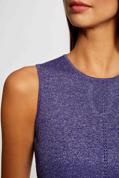 Top punto con hilos metalizados violeta mujer