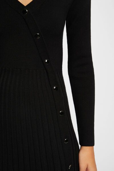 Vestido punto patinadora parte plisado negro mujer