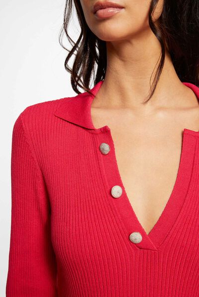 Vestido de punto ajustado con botones fucsia mujer