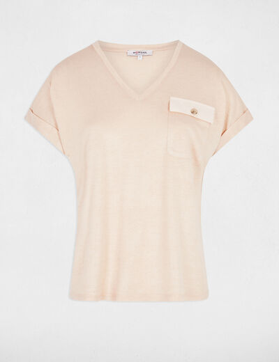 Camiseta manga corta beige mujer