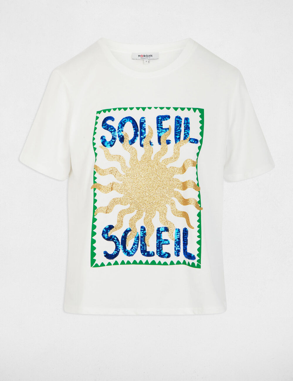 Camiseta cuello redondo con dise&ntilde;o blanco mujer
