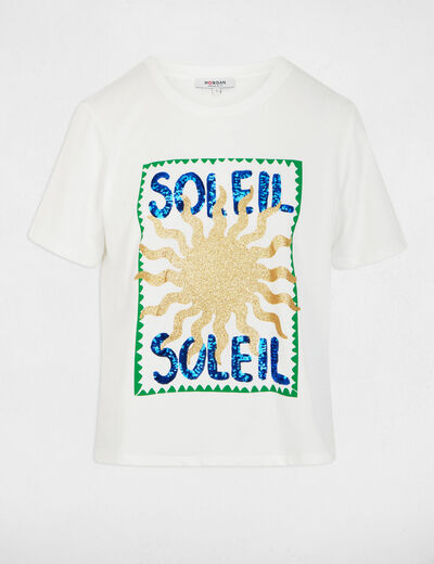 Camiseta cuello redondo con dise&ntilde;o blanco mujer